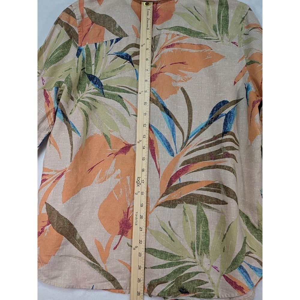 Chico's Linen Blouse Womens L 12 Botanical Tropical Resort Coastal Boho Vacation - Picture 7 of 11